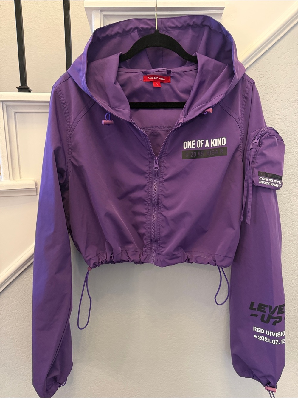 One of a Kind Purple Cropped Hooded Utility Jacket
